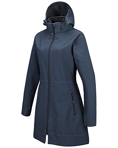 33,000ft Softshelljacke Damen Lange Übergangsjacke Wasserdicht Winddicht Softshellmantel Windbreaker Atmungsaktiv Wanderjacke Outdoor Mantel mit Abnehmbarer Kapuze Tinte Blau, 34 von 33,000ft