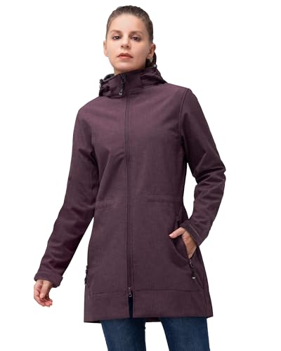 33,000ft Softshelljacke Damen Lange Übergangsjacke Wasserdicht Winddicht Softshellmantel Windbreaker Atmungsaktiv Wanderjacke Outdoor Mantel mit Abnehmbarer Kapuze Amaranth L von 33,000ft