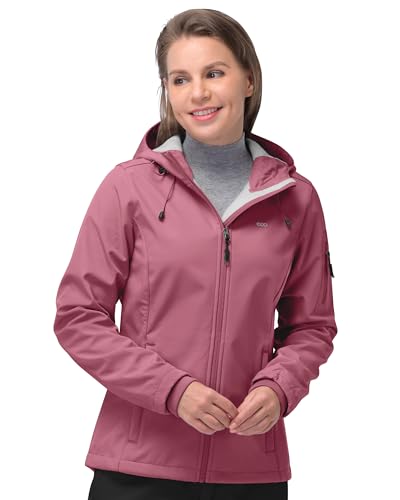 33,000ft Softshelljacke Damen Wasserdichte Atmungsaktive Warme Winterjacke Fleece Übergangsjacke Winddichte Funktionsjacke mit Kapuze Beerenrot L von 33,000ft