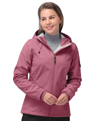 33,000ft Softshelljacke Damen Wasserdichte Atmungsaktive Warme Winterjacke Fleece Übergangsjacke Winddichte Funktionsjacke mit Kapuze Beerenrot M von 33,000ft