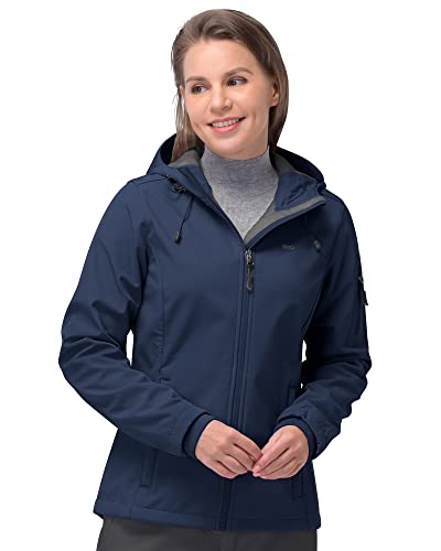 33,000ft Softshelljacke Damen Wasserdichte Atmungsaktive Warme Winterjacke Fleece Übergangsjacke Winddichte Funktionsjacke mit Kapuze Dunkelblau/Dunkelgrau 2XL von 33,000ft