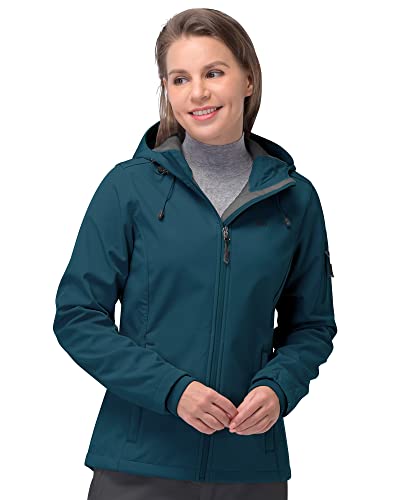 33,000ft Softshelljacke Damen Wasserdichte Atmungsaktive Warme Winterjacke Fleece Übergangsjacke Winddichte Funktionsjacke mit Kapuze Dunkles Cyan L von 33,000ft