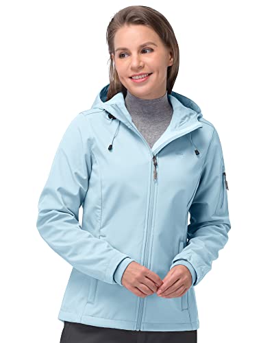 33,000ft Softshelljacke Damen Wasserdichte Atmungsaktive Warme Winterjacke Fleece Übergangsjacke Winddichte Funktionsjacke mit Kapuze Hellblau/Hellblau 3XL von 33,000ft