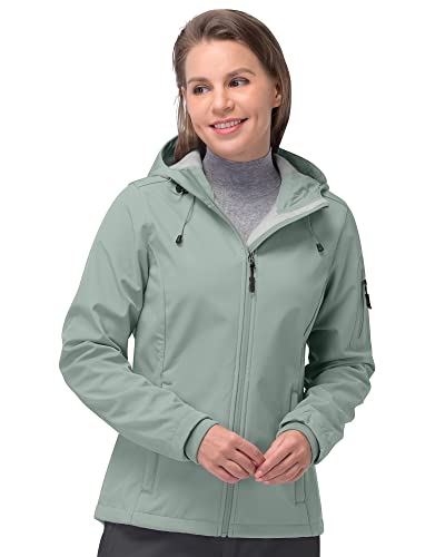 33,000ft Softshelljacke Damen Wasserdichte Atmungsaktive Warme Winterjacke Fleece Übergangsjacke Winddichte Funktionsjacke mit Kapuze Hellgrün L von 33,000ft