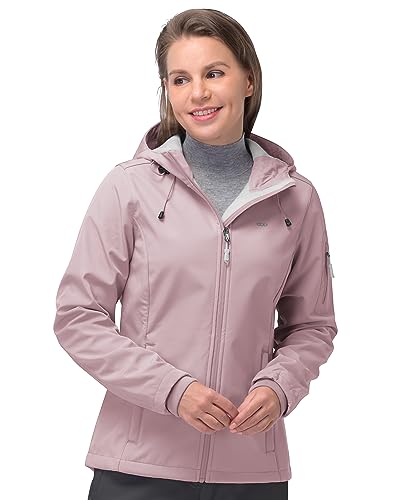 33,000ft Softshelljacke Damen Wasserdichte Atmungsaktive Warme Winterjacke Fleece Übergangsjacke Winddichte Funktionsjacke mit Kapuze Trockene Rose 2XL von 33,000ft