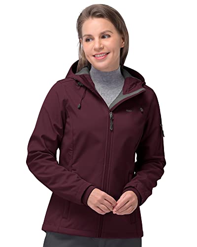 33,000ft Softshelljacke Damen Wasserdichte Atmungsaktive Warme Winterjacke Fleece Übergangsjacke Winddichte Funktionsjacke mit Kapuze Weinrot L von 33,000ft