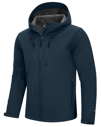 33,000ft Softshelljacke für Herren Wasserdicht Winddicht Laufjacke Leichte Wanderjacke mit Kapuze Outdoor Übergangsjacke Fahrradjacke Dunkelblau M von 33,000ft