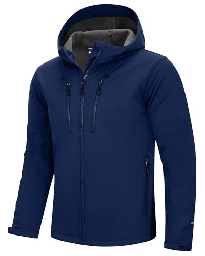 33,000ft Softshelljacke für Herren Wasserdicht Winddicht Laufjacke Leichte Wanderjacke mit Kapuze Outdoor Übergangsjacke Fahrradjacke Marineblau XL von 33,000ft