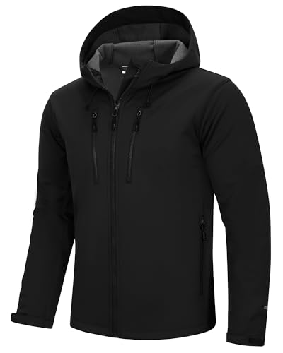 33,000ft Softshelljacke für Herren Wasserdicht Winddicht Laufjacke Leichte Wanderjacke mit Kapuze Outdoor Übergangsjacke Fahrradjacke Schwarz S von 33,000ft