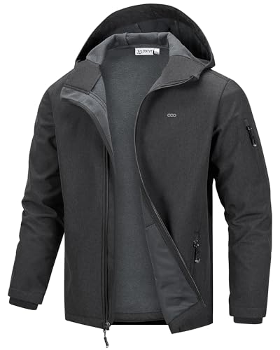 33,000ft Wasserdicht Atmungsaktiv Softshelljacke für Herren, Fleecejacke Herren Warm Wanderjacke Freizeitjacke mit Kapuze Dunkel Grau XL von 33,000ft