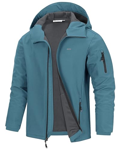 33,000ft Wasserdicht Atmungsaktiv Softshelljacke für Herren, Fleecejacke Herren Warm Wanderjacke Freizeitjacke mit Kapuze Blau Grün M von 33,000ft