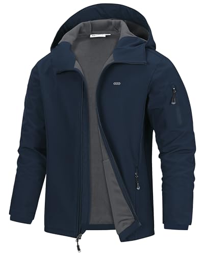 33,000ft Wasserdicht Atmungsaktiv Softshelljacke für Herren, Fleecejacke Herren Warm Wanderjacke Freizeitjacke mit Kapuze Dunkel Blau XL von 33,000ft