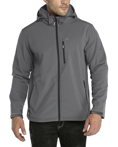 33,000ft Softshelljacke für Herren Wasserdicht Winterjacke Winddicht Warme Fleece Gefüttert Windbreaker Funktionsjacke Outdoorjacke für Wandern Fahrrad Camping Grau/Schwarz XL von 33,000ft