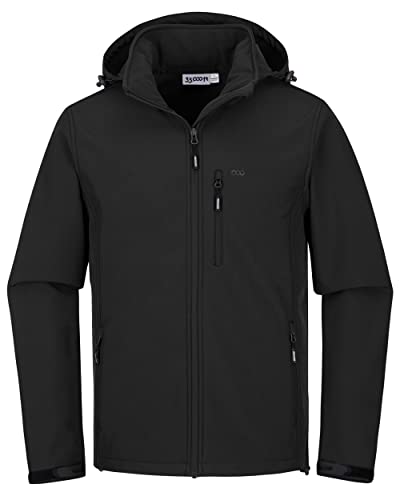 33,000ft Softshelljacke für Herren Wasserdicht Winddicht Fleece Gefüttert Funktionsjacke für Wandern Fahrrad Camping Schwarz 2XL von 33,000ft