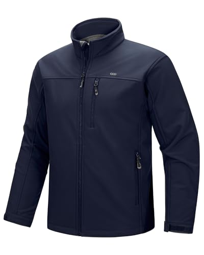 33,000ft Softshelljacke für Herren Wasserdichte Übergangsjacke Fleece Gefütterte Winddichte Outdoorjacke Funktionsjacke für Outdoor Freizeit Dunkelblau L von 33,000ft