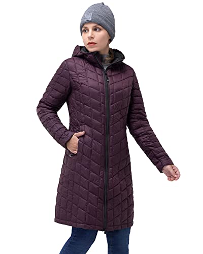 33,000ft Wintermantel Damen Steppmantel Leicht Parka Wasserdicht Winterjacke Langer Jacke Pufferjacke Warme Outdoorjacke Thermolite Steppjacke mit Kapuze Aubergine lila 36 von 33,000ft