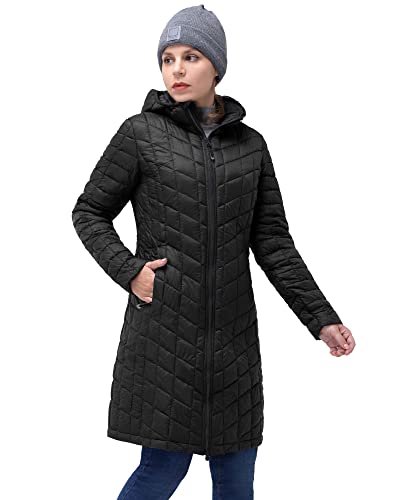 33,000ft Wintermantel Damen Steppmantel Leicht Parka Wasserdicht Winterjacke Langer Jacke Pufferjacke Warme Outdoorjacke Thermolite Steppjacke mit Kapuze Schwarz 38 von 33,000ft