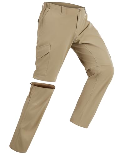 33,000ft Wanderhose Herren Zip Off Trekkinghose, Atmungsaktiv Abnehmbar Stretch Outdoorhose mit 6 Taschen，Sommer Funktionshose Schnell Trockend Leichte Kurze Hose für Wandern Fahrrad Braun von 33,000ft