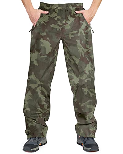 33,000ft Wasserdichte Herrenhose Leichte Atmungsaktive Regenüberhose mit Reißverschlusstaschen, Outdoor Winddichte Regenüberhose für Golf Wandern Angeln Radfahren, camouflage grün, 34-37 von 33,000ft