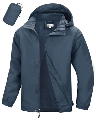 33,000ft Wasserdichte Regenjacke für Herren Atmungsaktiv Fahrrad Jacke Leichte Outdoorjacke Windjacke Regenmantel mit Kapuze Blau M von 33,000ft