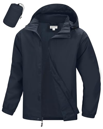 33,000ft Wasserdichte Regenjacke für Herren Atmungsaktiv Fahrrad Jacke Leichte Outdoorjacke Windjacke Regenmantel mit Kapuze Dunkelblau 2XL von 33,000ft
