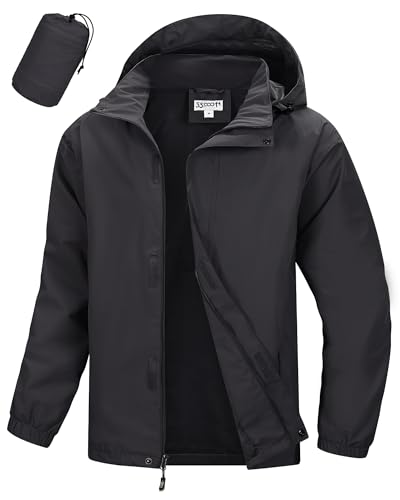 33,000ft Wasserdichte Regenjacke für Herren Atmungsaktiv Fahrrad Jacke Leichte Outdoorjacke Windjacke Regenmantel mit Kapuze Dunkelgrau L von 33,000ft