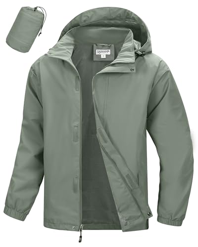 33,000ft Wasserdichte Regenjacke für Herren Atmungsaktiv Fahrrad Jacke Leichte Outdoorjacke Windjacke Regenmantel mit Kapuze Grün S von 33,000ft