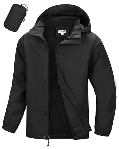 33,000ft Wasserdichte Regenjacke für Herren Atmungsaktiv Fahrrad Jacke Leichte Outdoorjacke Windjacke Regenmantel mit Kapuze Schwarz M von 33,000ft
