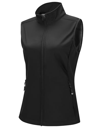 33,000ft Weste Damen Outdoor Leichte Softshell-Weste Ärmellose Jacke Winddichte Fleece Damenweste für Laufen Golf Wandern Schwarz 34 von 33,000ft