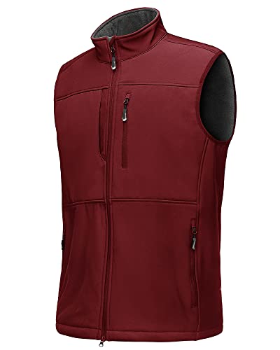 33,000ft Weste Herren Outdoor Wasserdichte Softshell Ärmellose Jacke Bodywarmer Fleece Weste Full Zipp Softshellweste Dunkelrot XL von 33,000ft