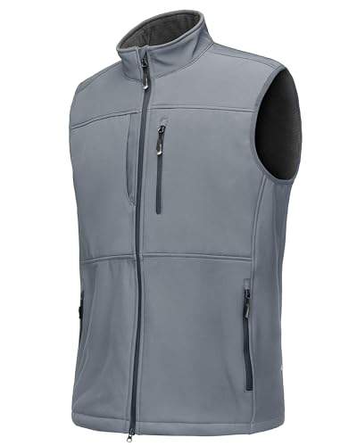 33,000ft Weste Herren Outdoor Wasserdichte Softshell Ärmellose Jacke Bodywarmer Fleece Weste Full Zipp Softshellweste Mittelgrau L von 33,000ft