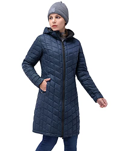 33,000ft Wintermantel Damen Steppmantel Leicht Parka Wasserdicht Winterjacke Langer Jacke Pufferjacke Warme Outdoorjacke Thermolite Steppjacke mit Kapuze Dunkelblau 46 von 33,000ft