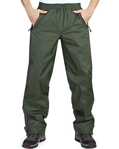 33,000ft wasserdichte Regenhose für Herren Leichte Regenhose Winddichte Outdoorhose zum Wandern Camping Golf Armeegrün XXL 32L von 33,000ft