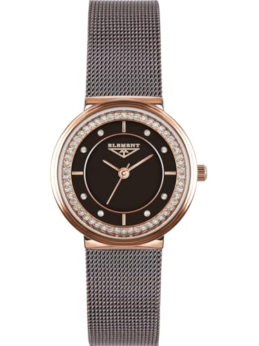 33 ELEMENT Damen Armbanduhr Analog Quarz Saphirglas, Gehäuse und Armband aus Edelstahl, 30 WR 331507, Braun von 33 ELEMENT