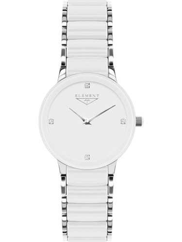 33 ELEMENT Damen Armbanduhr Analog Quarz mit Keramikgehäuse und Keramikarmband, Saphirglas, 30 WR 331701C, Weiß von 33 ELEMENT