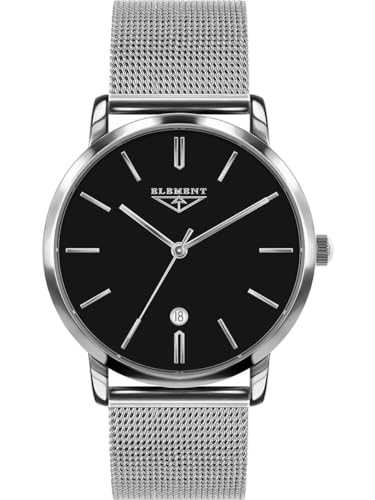 33 ELEMENT Herren Armbanduhr Analog Quarz, mit Saphirglas, mit Gehäuse und Armband aus Edelstahl, 30 WR 331802, Silber, Schwarz von 33 ELEMENT