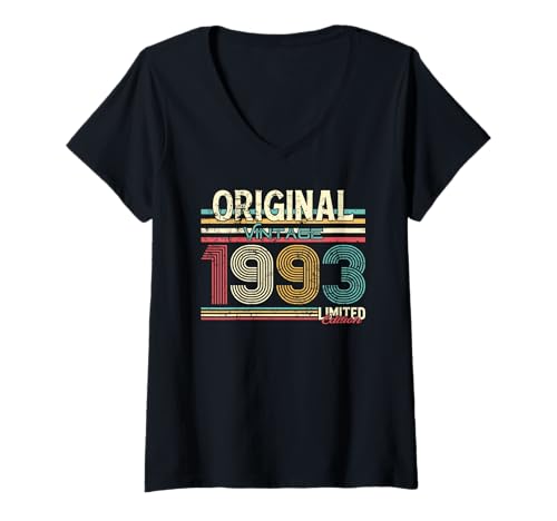 Damen 33. Geburtstag Mann Frau 33 Jahre Vintage 1993 Deko Lustig T-Shirt mit V-Ausschnitt Damen 33. Geburtstag Mann Frau 33 Jahre Vintage 1993 Deko Lustig T-Shirt mit V-Ausschnitt von 33 Jahre Mann Frau Damen Herren Geburtstag