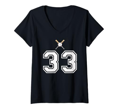 Damen 33 Nummer Baseball Style Vintage Weiß T-Shirt mit V-Ausschnitt Damen 33 Nummer Baseball Style Vintage Weiß T-Shirt mit V-Ausschnitt von 33 Nummer Baseball Style Weiß