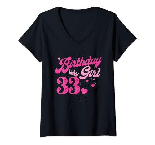Damen 33. Geburtstag Mädchen Krone 33 Jahre alter Geburtstag T-Shirt mit V-Ausschnitt Damen 33. Geburtstag Mädchen Krone 33 Jahre alter Geburtstag T-Shirt mit V-Ausschnitt von 33 Years Birthday Shirts