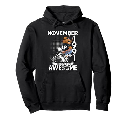 34th Birthday Bear Legends November 1991 34 Years Old Men Pullover Hoodie von 34 Years Old Awesome Cool Bear Since November 1991