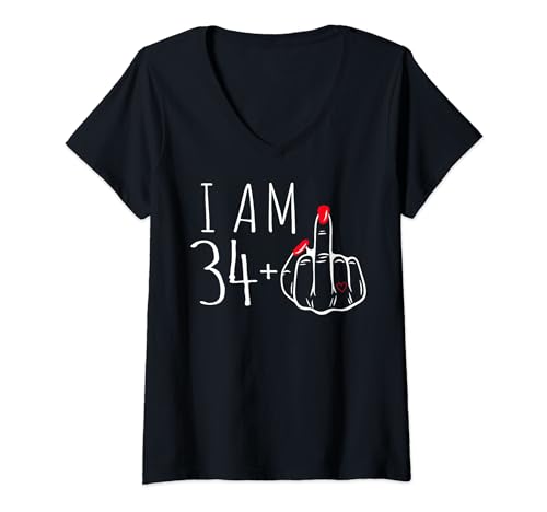 Damen I Am 34 Plus 1 Mittelfinger 34. Geburtstag Lustiges T-Shirt für Damen T-Shirt mit V-Ausschnitt Damen I Am 34 Plus 1 Mittelfinger 34. Geburtstag Lustiges T-Shirt für Damen T-Shirt mit V-Ausschnitt von 34th Women's Birthday Funny Present