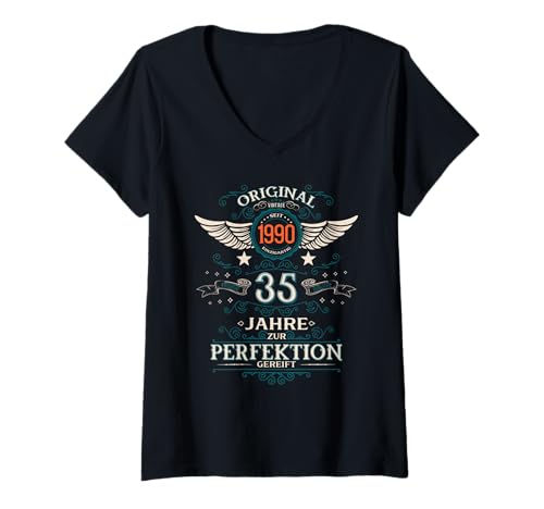 Damen 35. Geburtstag Mann Geschenk Oldtimer 1990 35 Jahre Deko T-Shirt mit V-Ausschnitt Damen 35. Geburtstag Mann Geschenk Oldtimer 1990 35 Jahre Deko T-Shirt mit V-Ausschnitt von 35. Geburtstag Geschenk Oldtimer Jahrgang 1990
