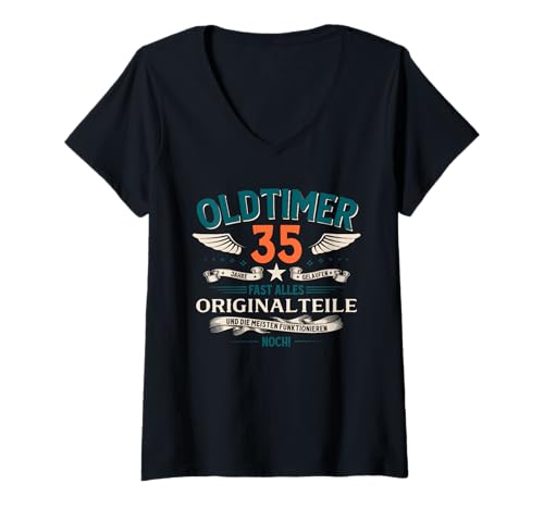 Damen 35. Geburtstag Mann Geschenk Oldtimer 1990 35 Jahre Deko T-Shirt mit V-Ausschnitt Damen 35. Geburtstag Mann Geschenk Oldtimer 1990 35 Jahre Deko T-Shirt mit V-Ausschnitt von 35. Geburtstag Geschenk Oldtimer Jahrgang 1990