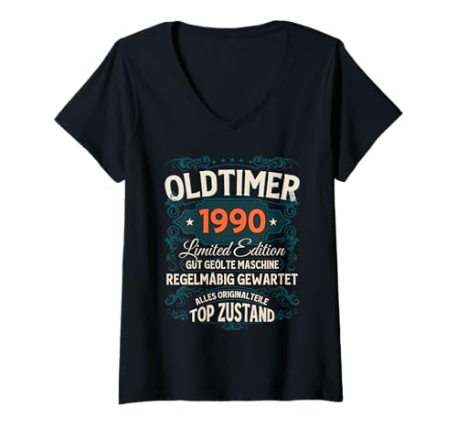 Damen 35. Geburtstag Mann Geschenk Oldtimer 1990 35 Jahre Deko T-Shirt mit V-Ausschnitt Damen 35. Geburtstag Mann Geschenk Oldtimer 1990 35 Jahre Deko T-Shirt mit V-Ausschnitt von 35. Geburtstag Geschenk Oldtimer Jahrgang 1990