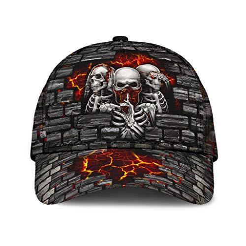 351 Baseballmütze Väter Freizeit Mütze Waschbar Trucker-Kappe Baseballkappe Für Herren Damen Skelett Totenkopf Lava Wand Feuer Talk No Hear No See No Evil Gothic Horror Geschenkidee Grau von 934