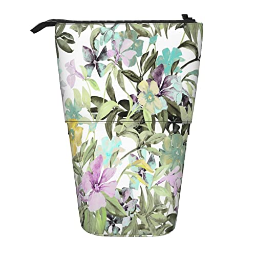 351 Federmäppchen Aquarell Schöne Blumen Grüne Blätter Wilde Blumenkunstmalerei Make-Up Tasche Mit Reißverschluss Teenager Stand Federmäppchen Grosse Kapazität Damen Federmäppchen Mädchen von 351