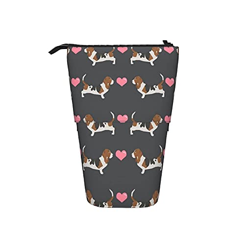 351 Federmäppchen Basset Hound Love Niedliche Valentinsherzen Make-Up Tasche Grosse Kapazität Federmäppchen Reißverschluss, Für Damen, Kindergarten, Büro von 351