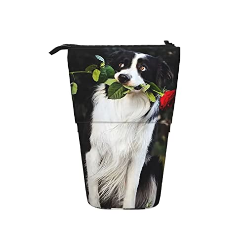 351 Federmäppchen Border Collie Hund, Süße Rosen Stand Federmäppchen Grosse Kapazität Bleistifte Tasche, Für Schule, Schüler, Damen von 351