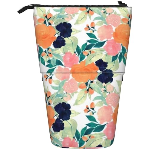 351 Federmäppchen Elegante Rosa Blaue Orange Blume Bleistifte Tasche Mit Reißverschluss Stifthalter, Für Büro, Teenager, Damen von 351