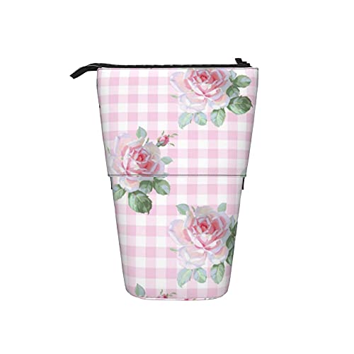 351 Federmäppchen Gartenrosen Gingham Bleistifte Tasche Mit Reißverschluss Federmäppchen Mädchen, Für Mädchen, Kindergarten, Teenager von 351